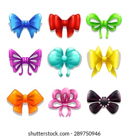 Set of cute colorful bows, isolated vector elements, gradients only