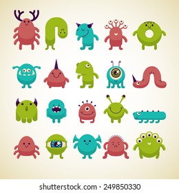 set of cute colorful cartoon monsters