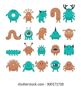set of cute colorful cartoon monsters