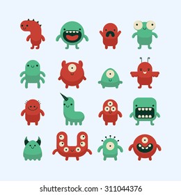 set of cute colorful cartoon monsters