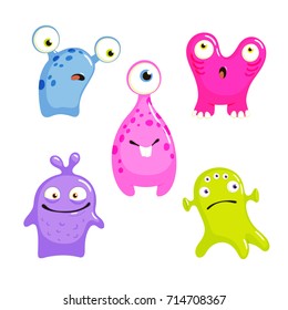 Set of cute colorful cartoon monsters. Vector illustration.