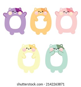 Set of cute colorful cat cartoon in various poses.Animals character design.Kawaii.Vector.Illustration.