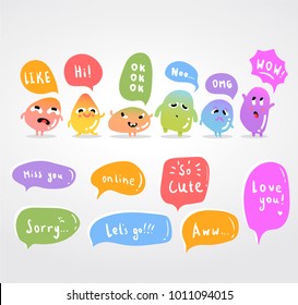 Set of cute colorful characters with speech bubbles