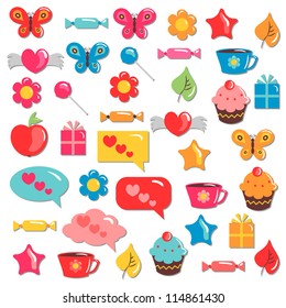 A set of cute colorful childish elements for design