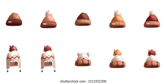 A set of cute colorful children's hats. Detailed vector illustration.