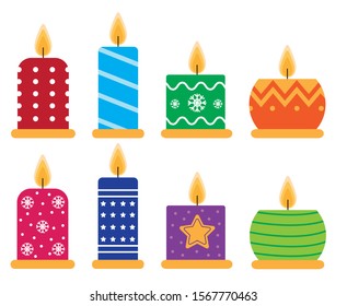 Set of cute colorful Christmas candles.