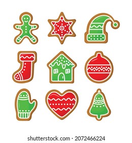 set of cute colorful cookies with icing, Christmas gingerbread