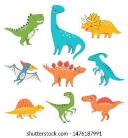 Set of cute colorful dinosaurs for kids design isolated on white background