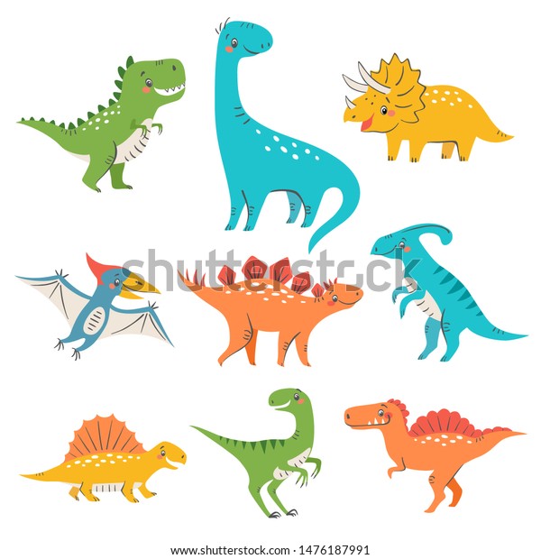 Set Cute Colorful Dinosaurs Kids Design Stock Vector (Royalty Free ...