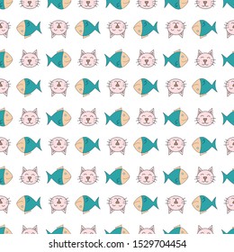 Set of cute and colorful doodle hand drawing on white background. Vector seamless pattern.