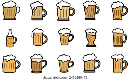 Set of cute, colorful draft beer icons.