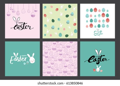 Set of cute colorful Easter cards and patterns