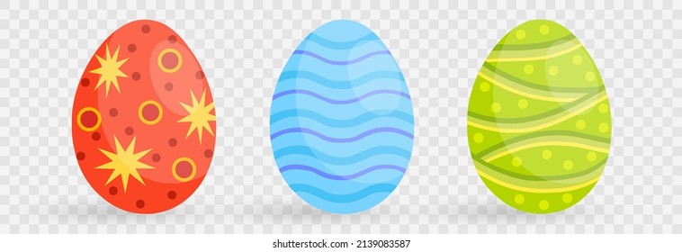 Set Of Cute Colorful Easter Eggs On Png Background, Easter Symbol, Decorative Vector Elements Collection. Collection Of Colored Eggs. Vector Illustration On PNG Background.