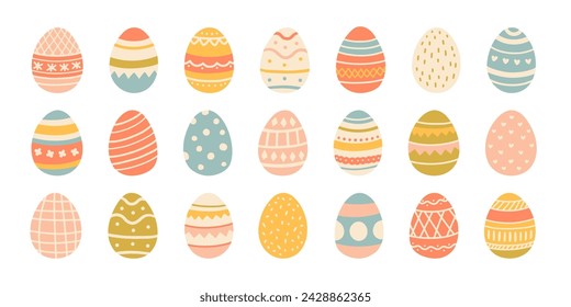 Set of cute colorful Easter eggs, Easter symbol, decorative vector elements collection. Collection of colored eggs.