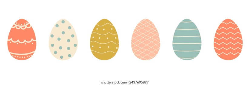 Set of cute colorful Easter eggs with patterns. Traditional religious Easter symbols. Decorative elements collection. Vector illustration