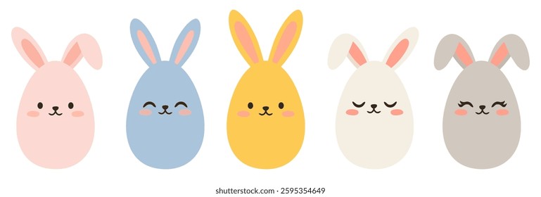 Set of cute colorful Easter eggs with bunny ears