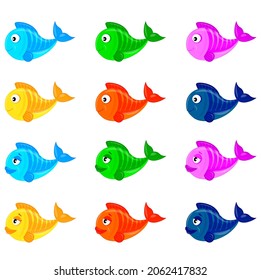 A set of cute colorful fish. Cartoon vector illustration for children
