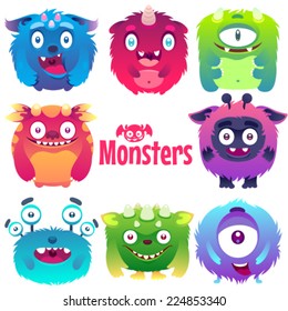 Set of cute colorful flat monsters.