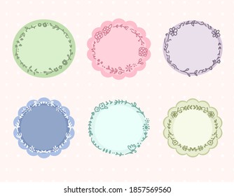 Set of cute colorful floral circle frame label collection
