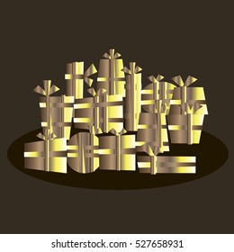 Set of cute colorful gift boxes in vector gold