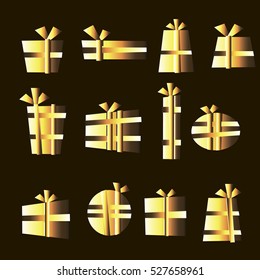 Set of cute colorful gift boxes in vector gold