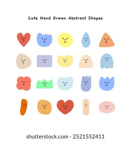 Set of cute colorful hand drawn abstract geometric shapes cartoon character. Education, learning, creativity concept. Flat decorative vector design isolated illustration.