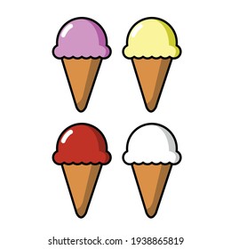 set of cute colorful ice cream cartoon vector design