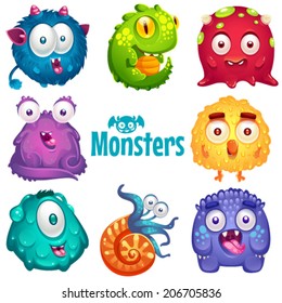 Set of cute colorful monsters.