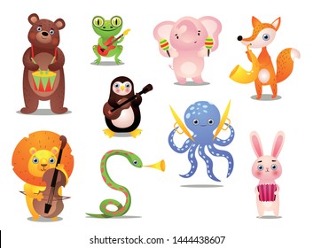 Set of cute colorful musician animals with different instrument