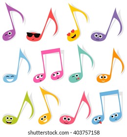 Set of cute colorful note smileys