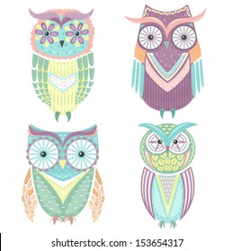 set of cute colorful owls owl