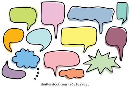 conjunto de bonito pastel colorido conversa em quadrinhos bolhas doodle crianças ilustração vetor	
