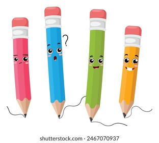 Set of cute colorful pencil cartoon
