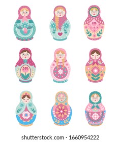 Set of cute colorful russian traditional nesting doll