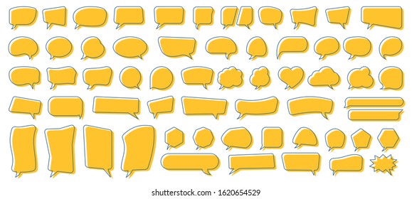 Set of cute colorful speech bubbles or dream clouds for dialog. Empty chat balloons. Elements for communication. Isolated flat illustration