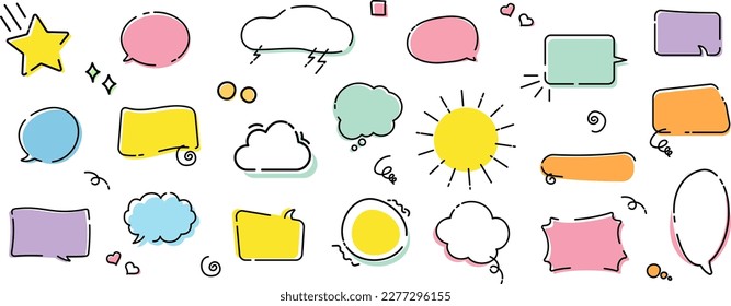 Set of cute colorful speech bubbles or dream clouds for dialog. Talk remark quotation frames, citation memo or dialog box bubble. Vector illustration