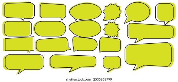 Set of cute colorful speech bubbles or dream clouds for dialog. Empty chat balloons. Elements for communication. Isolated flat illustration
