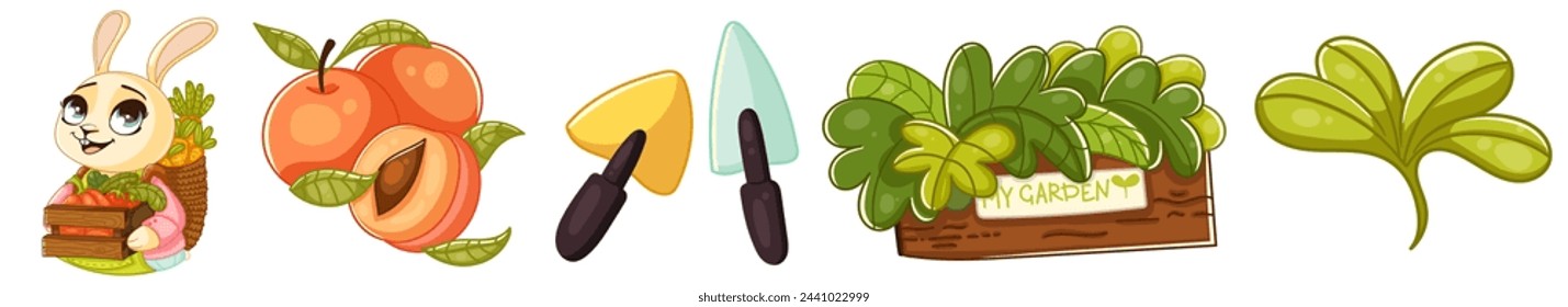 Set of cute colorful Spring collection of animals, flowers and decorations. For poster, card, scrapbooking , stickers