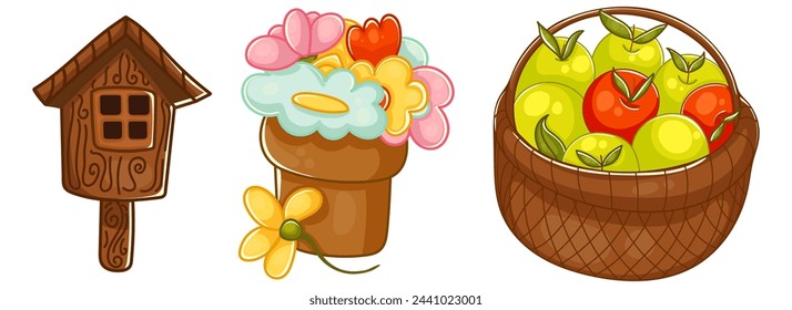 Set of cute colorful Spring collection of flowers and decorations. For poster, card, scrapbooking , stickers