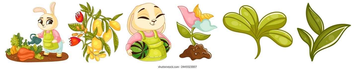 Set of cute colorful Spring collection of animals, flowers and decorations. For poster, card, scrapbooking , stickers