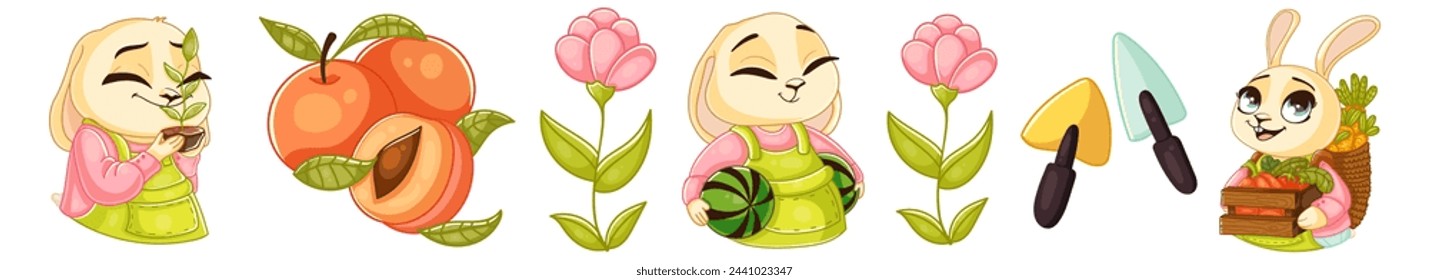 Set of cute colorful Spring collection of animals, flowers and decorations. For poster, card, scrapbooking , stickers