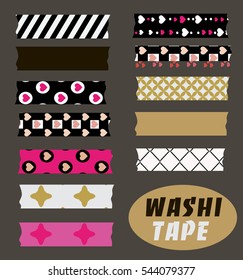 Set of cute colorful striped tape strips. Vector illustration