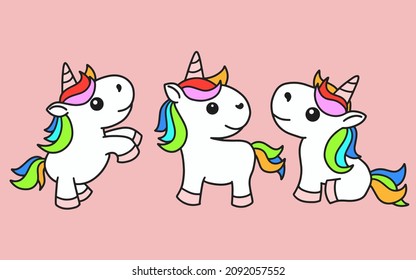 Set of Cute Colorful Unicorn magic Horse doodle Cartoon Animal Pet Character Happy collection illustration