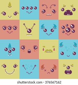 set of cute colorful vector monster faces