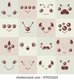 set of cute colorful vector monster faces