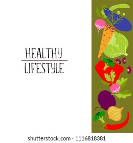 Set with cute colorful vegetables. Vegetables flat icons set: beet, carrot, cabbage, radish, eggplant, peas, beans, broccoli .