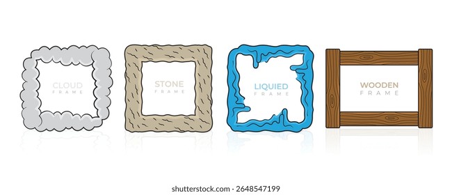Set of cute colourful abstract frames liquid, puff, wood, stone, texture editable stroke vector illustration