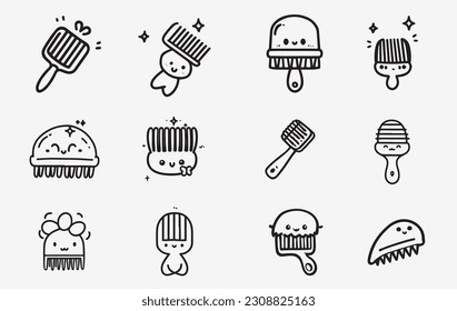 Set of cute comb line art vectors
