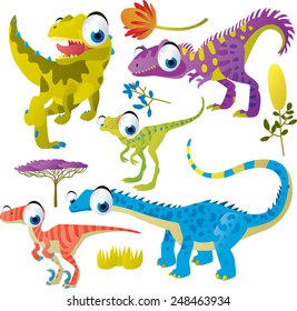 set of cute comic animals: dinosaurs