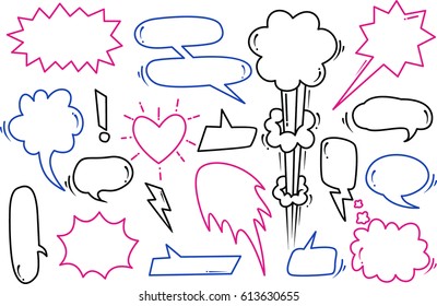 A set of cute comic speech bubbles, comic speech bubble doodle style